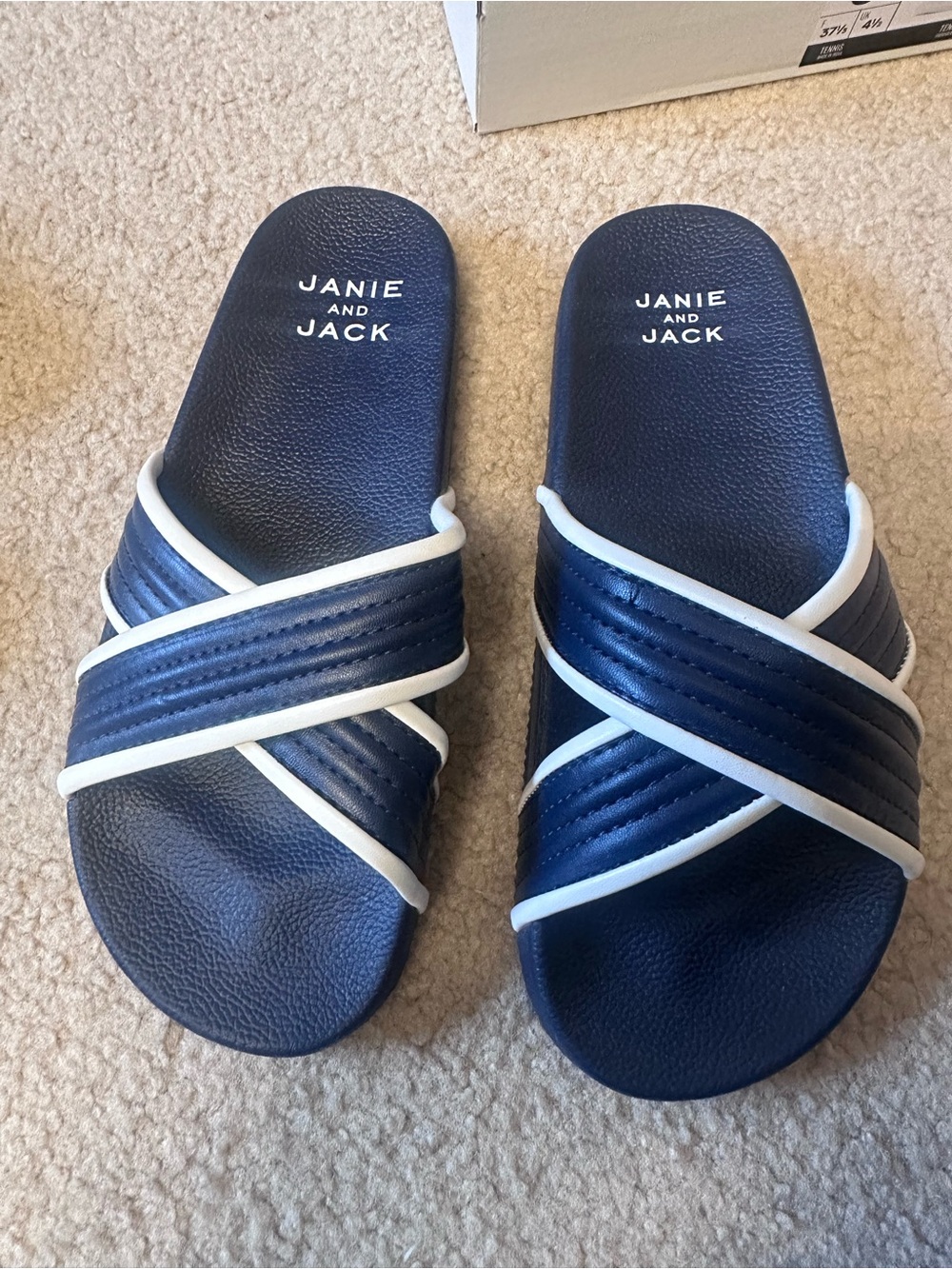 Janie and Jack Navy and White Cross-Strap Slide Sandals